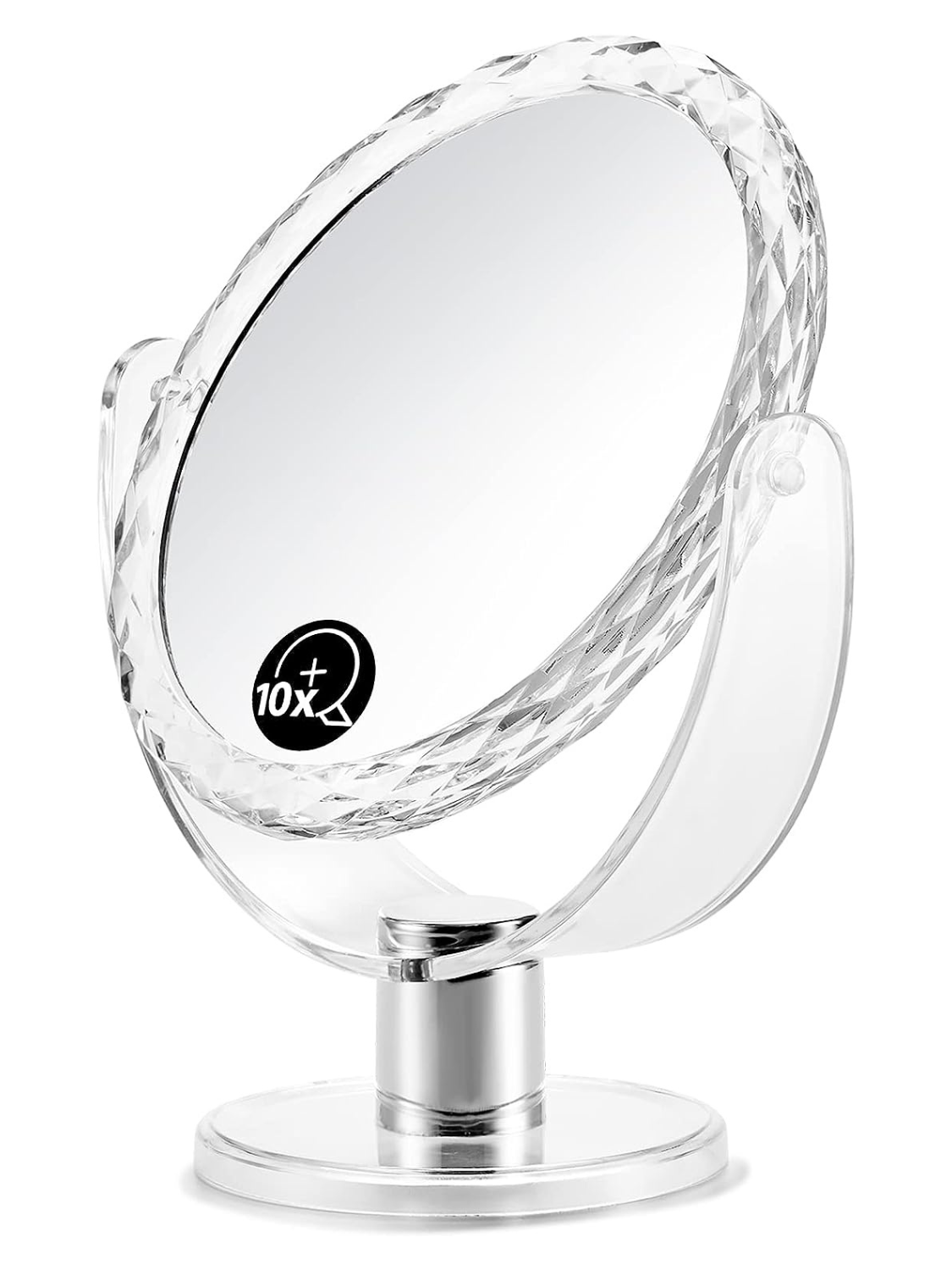 MIRRORNOVA Magnifying Makeup Mirror Double-Sided with 1x/10x Magnification, Desk Vanity Mirror, 360 ° Rotation, Translucent Acrylic