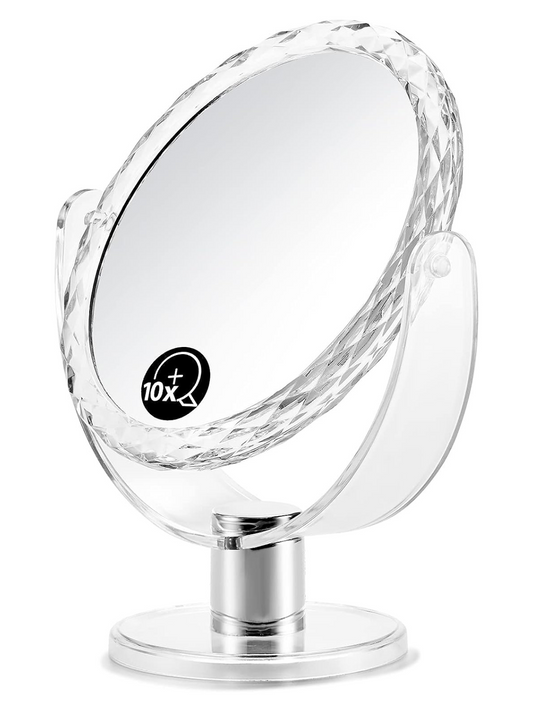 MIRRORNOVA Magnifying Makeup Mirror Double-Sided with 1x/10x Magnification, Desk Vanity Mirror, 360 ° Rotation, Translucent Acrylic