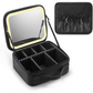 Travel Makeup Bag with Lighted Mirror，Makeup Train Case with Adjustable Dividers and 3 Light Modes，Oxford Fabric，Black