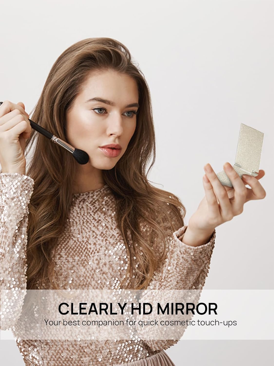 Portable Folding Mirror, Ultra-Slim Durable Makeup Tabletop Mirror for Travel with Aluminum Shell, Gold, Mini Size, 3.3''