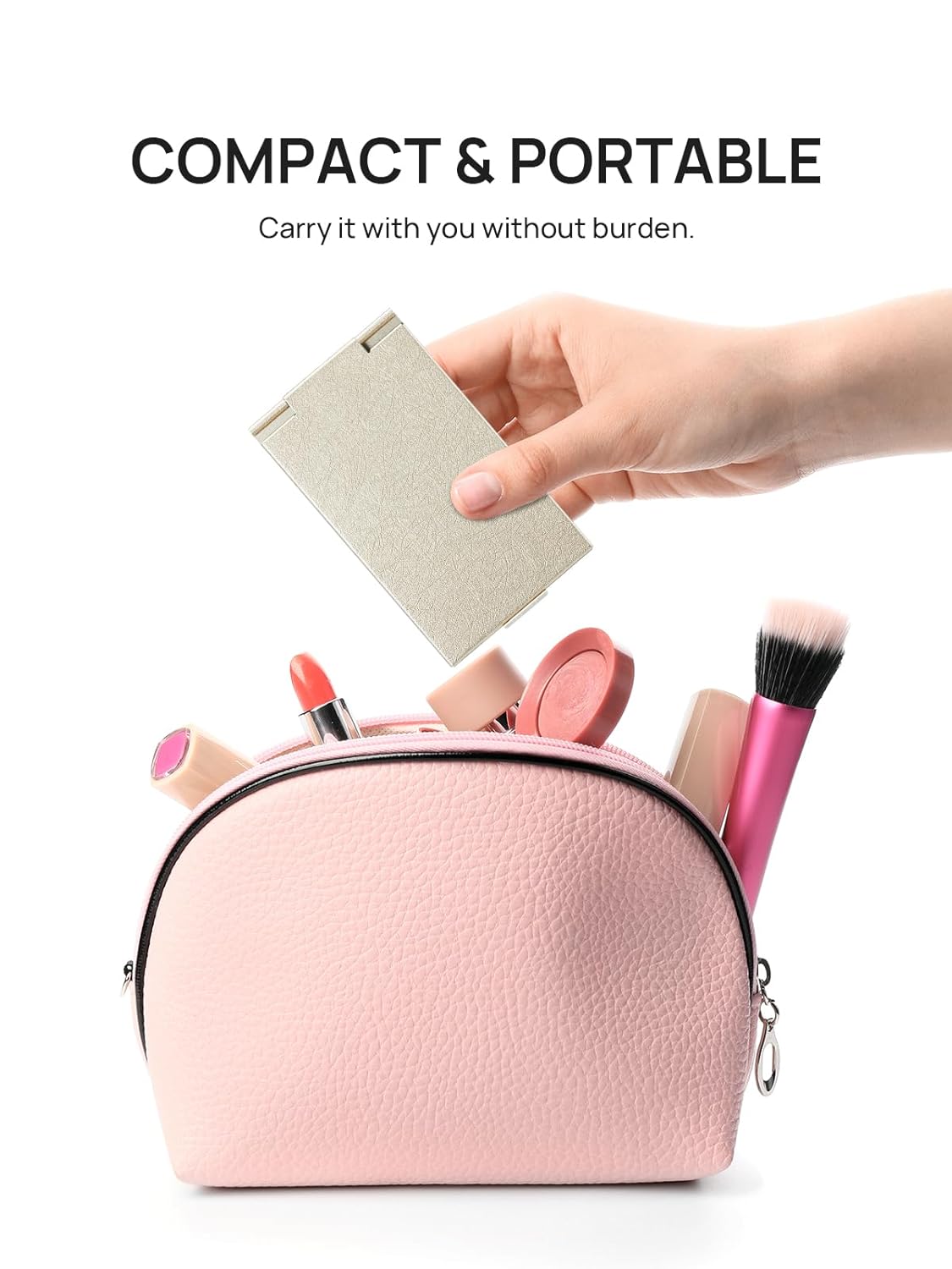 Portable Folding Mirror, Ultra-Slim Durable Makeup Tabletop Mirror for Travel with Aluminum Shell, Gold, Mini Size, 3.3''