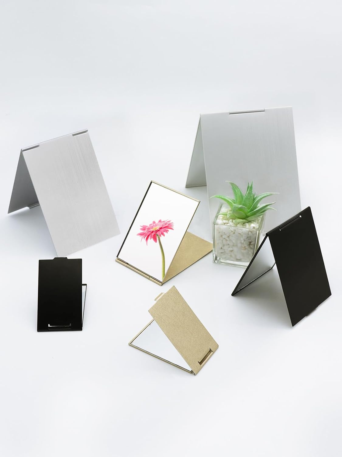 Portable Folding Mirror, Ultra-Slim Durable Makeup Tabletop Mirror for Travel with Aluminum Shell, Gold, Mini Size, 3.3''