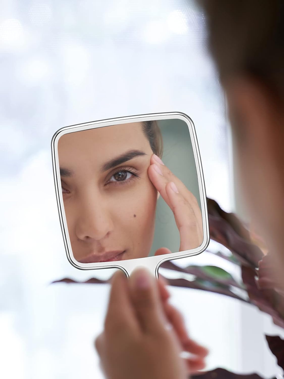 Handheld Mirror, Water Ripples Hand Mirror with Handle for Makeup, Square, Rose Gold, Small (4 x 7 inches)