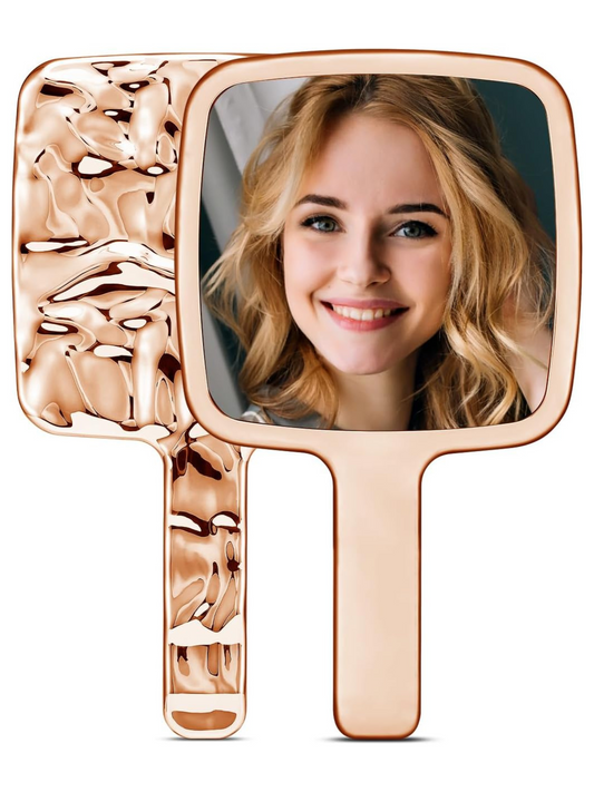 Handheld Mirror, Water Ripples Hand Mirror with Handle for Makeup, Square, Rose Gold, Small (4 x 7 inches)