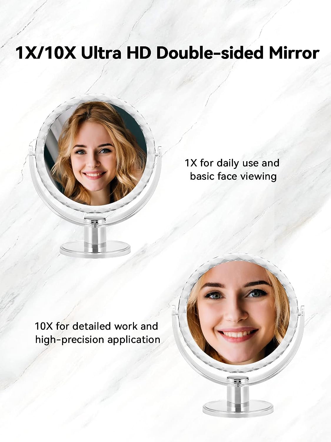 MIRRORNOVA Magnifying Makeup Mirror Double-Sided with 1x/10x Magnification, Desk Vanity Mirror, 360 ° Rotation, Translucent Acrylic