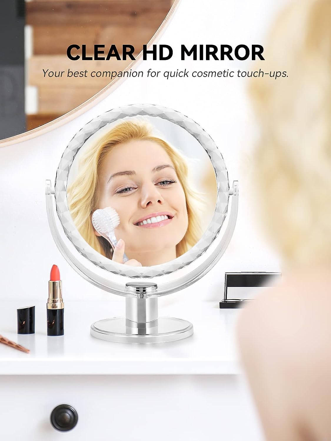 MIRRORNOVA Magnifying Makeup Mirror Double-Sided with 1x/10x Magnification, Desk Vanity Mirror, 360 ° Rotation, Translucent Acrylic