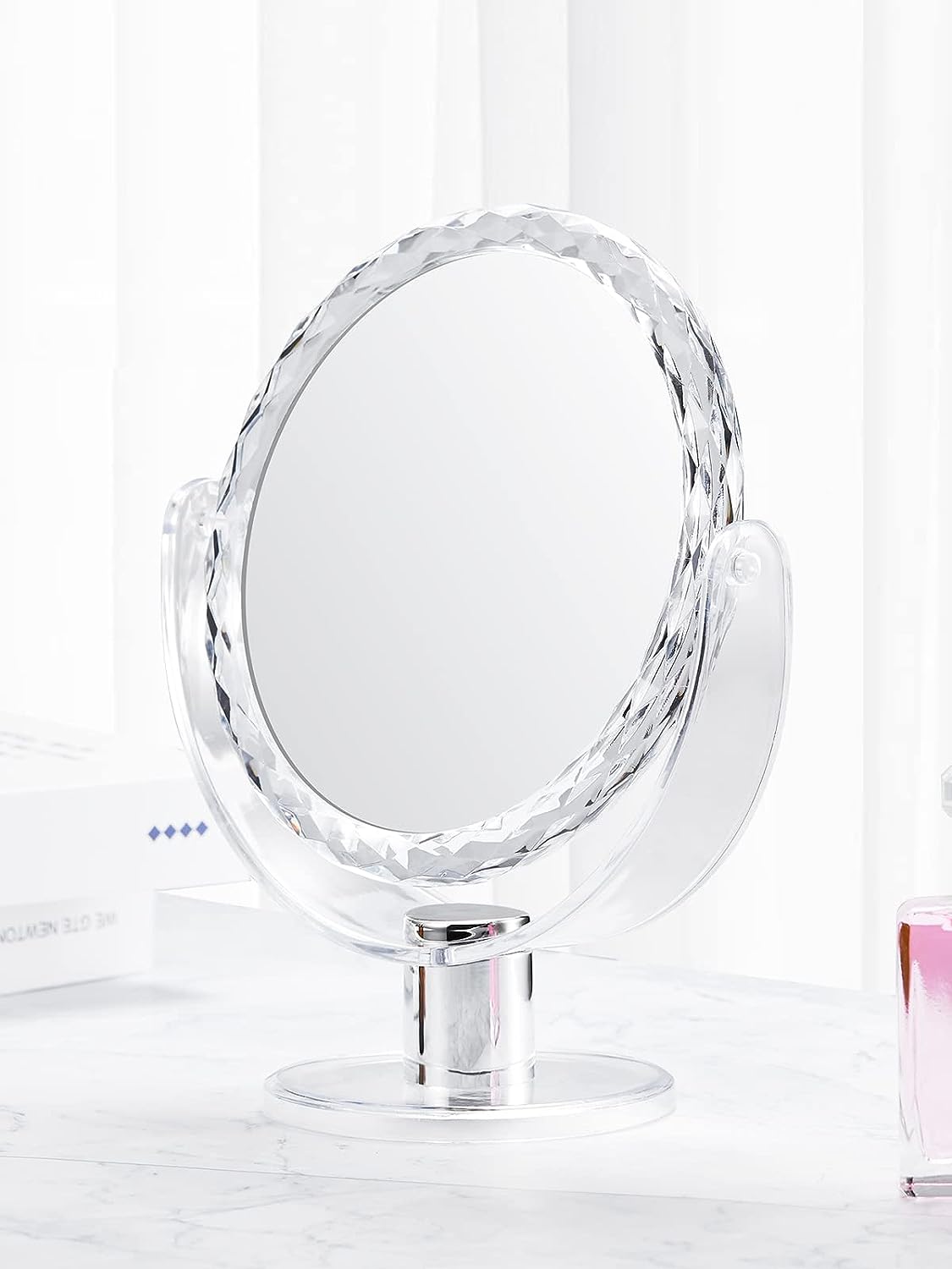 MIRRORNOVA Magnifying Makeup Mirror Double-Sided with 1x/10x Magnification, Desk Vanity Mirror, 360 ° Rotation, Translucent Acrylic