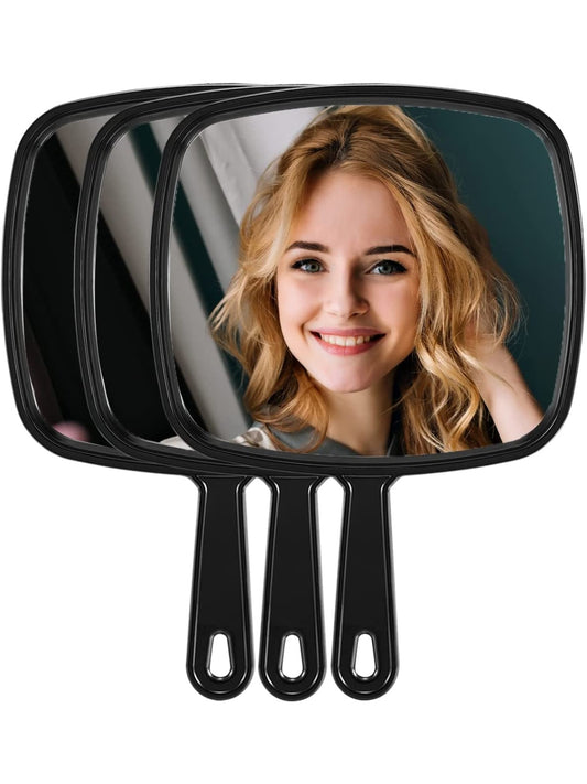 MIRRORNOVA Hand Mirror, Extra Large Barber Hairdressing Handheld Mirror with Handle for Salon, Pack of 3