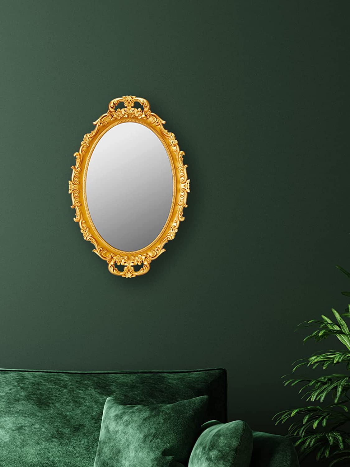 MIRRORNOVA Decorative Wall Mirror, Vintage Hanging Mirrors for Bedroom Living-Room Dresser Decor, Oval Antique Gold 9.6" W x 14.3" L, Pack of 2