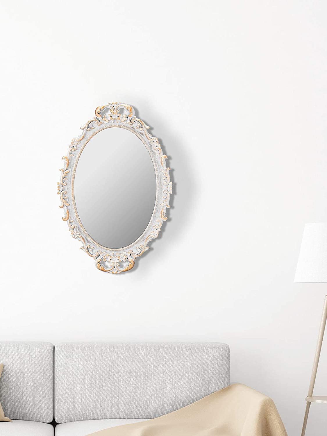 MIRRORNOVA Decorative Wall Mirror, Vintage Hanging Mirrors for Bedroom Living-Room Dresser Decor, Oval Antique Golden Gray 9.6 W x 14.3 L