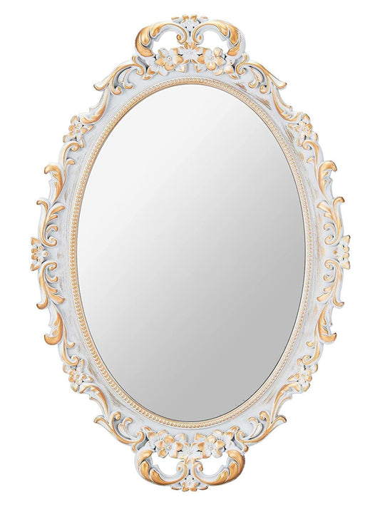 MIRRORNOVA Decorative Wall Mirror, Vintage Hanging Mirrors for Bedroom Living-Room Dresser Decor, Oval Antique Golden Gray 9.6 W x 14.3 L