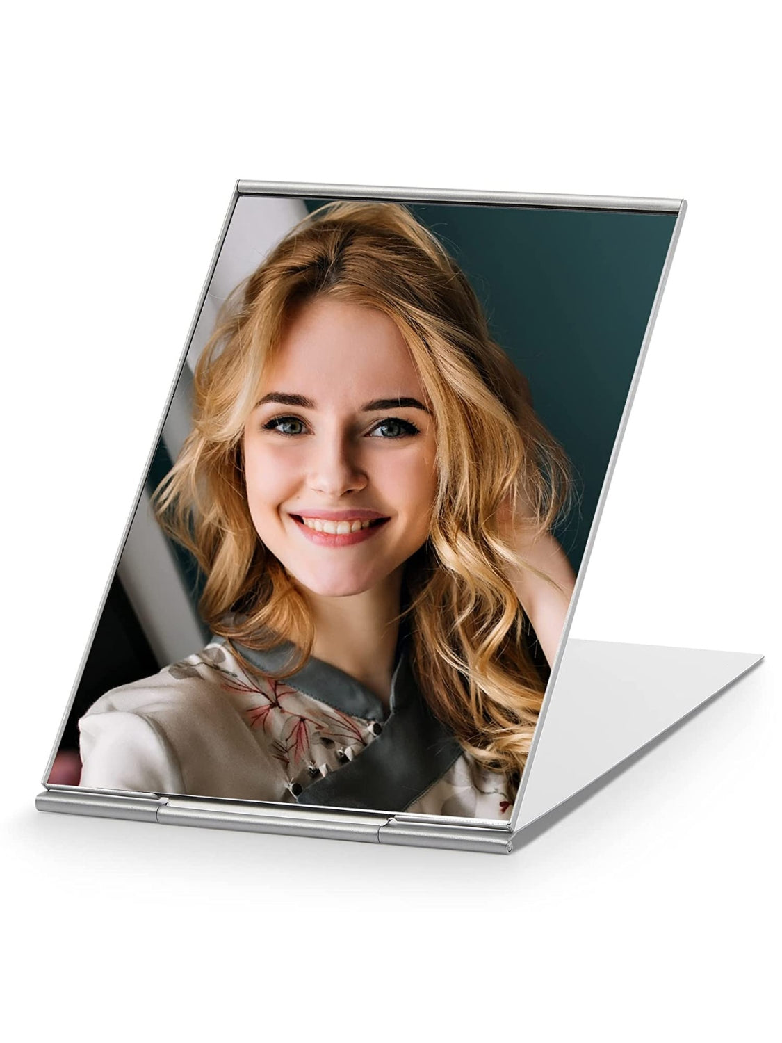 Portable Folding Mirror, Ultra-Slim Durable Makeup Tabletop Mirror for Travel with Aluminum Shell, Large Size 6"