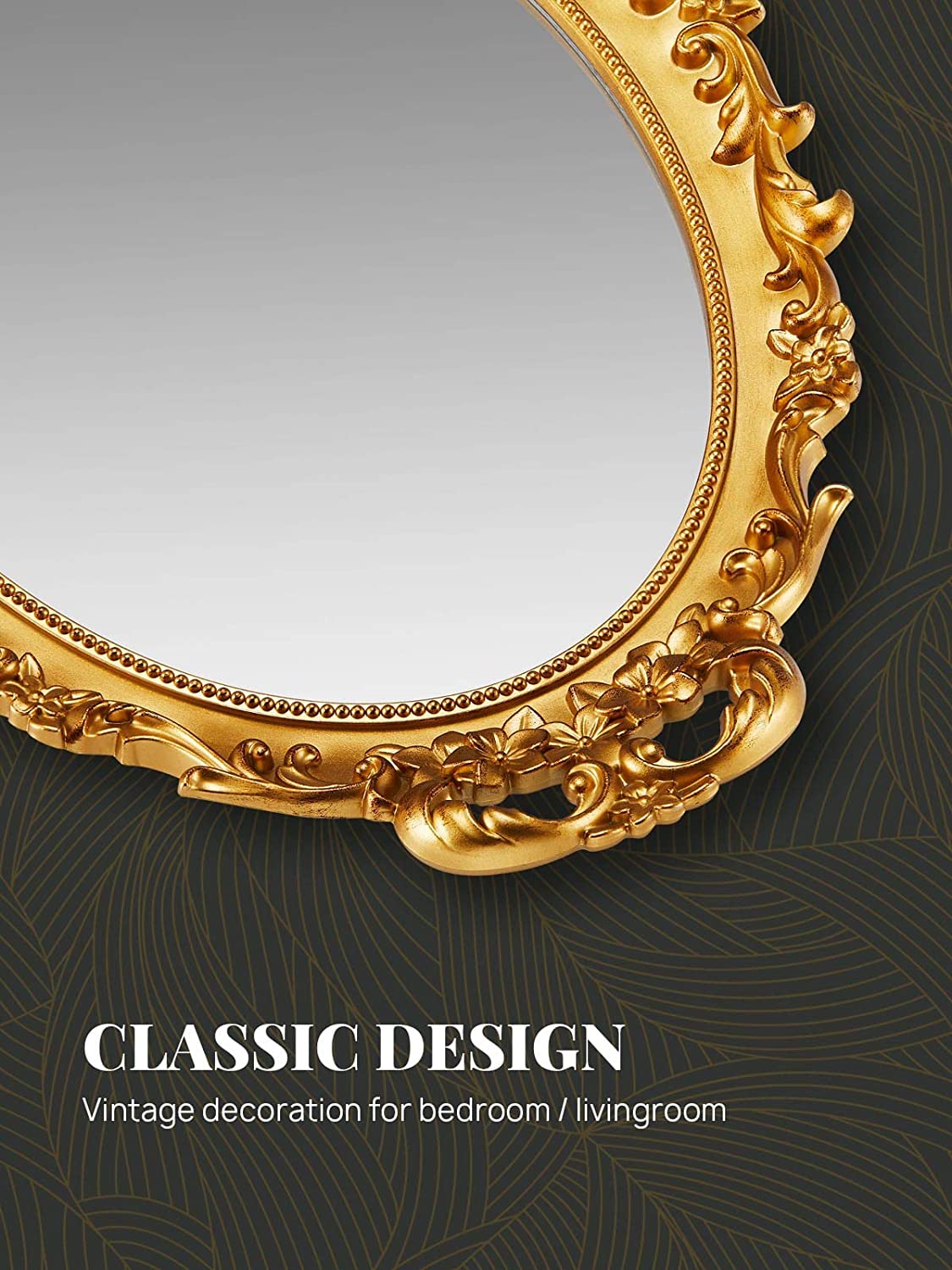 MIRRORNOVA Decorative Wall Mirror, Vintage Hanging Mirrors for Bedroom Living-Room Dresser Decor, Oval Antique Gold 9.6" W x 14.3" L, Pack of 2