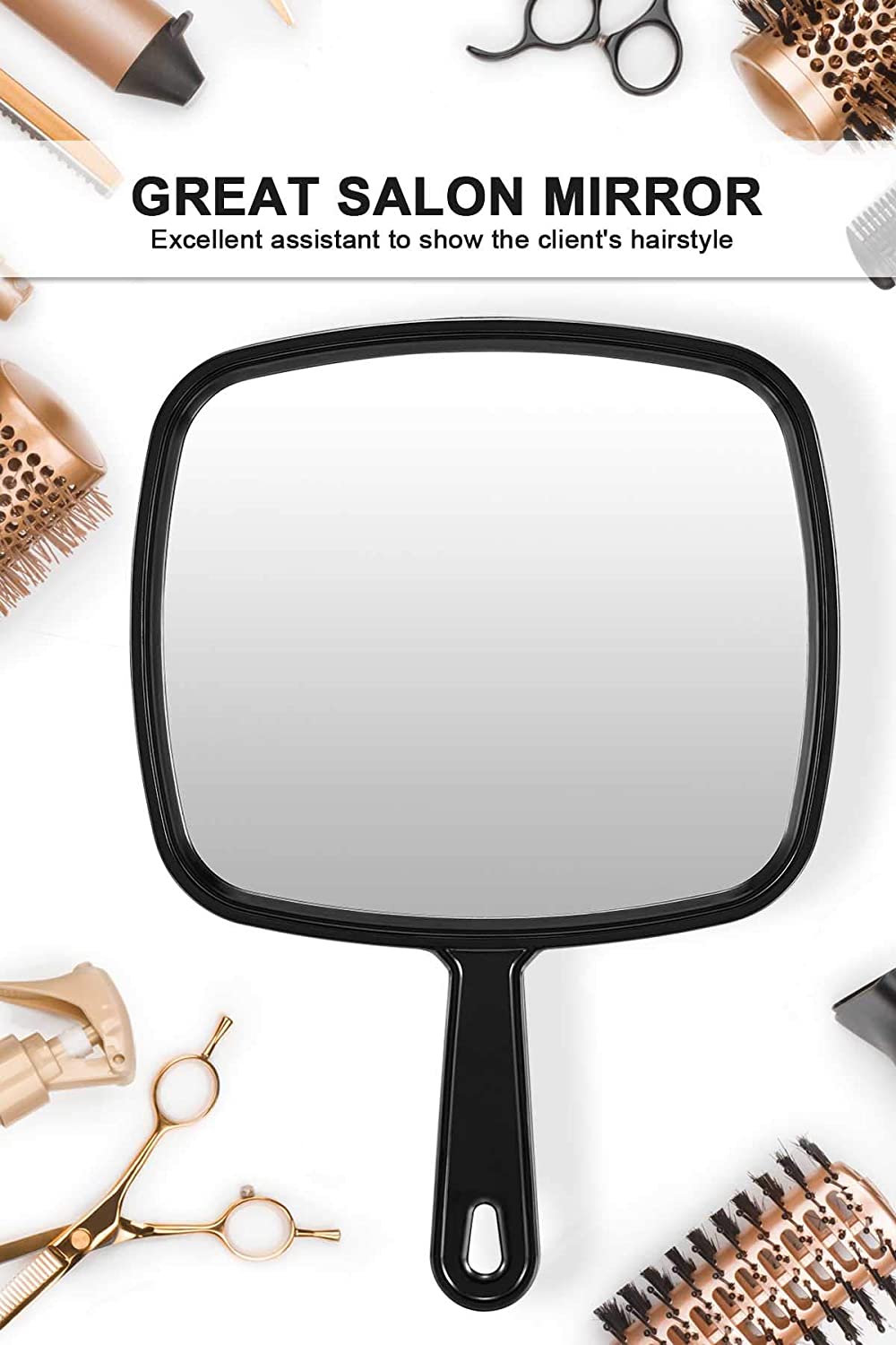 MIRRORNOVA Hand Mirror, Extra Large Barber Hairdressing Handheld Mirror with Handle for Salon, Square