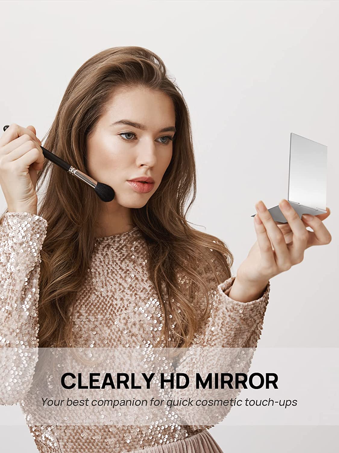 MIRRORNOVA Portable Folding Mirror, Ultra-Slim Durable Makeup Mirror, Small Tabletop Mirror for Travel, Aluminum Shell, Mini Size, 4.7"