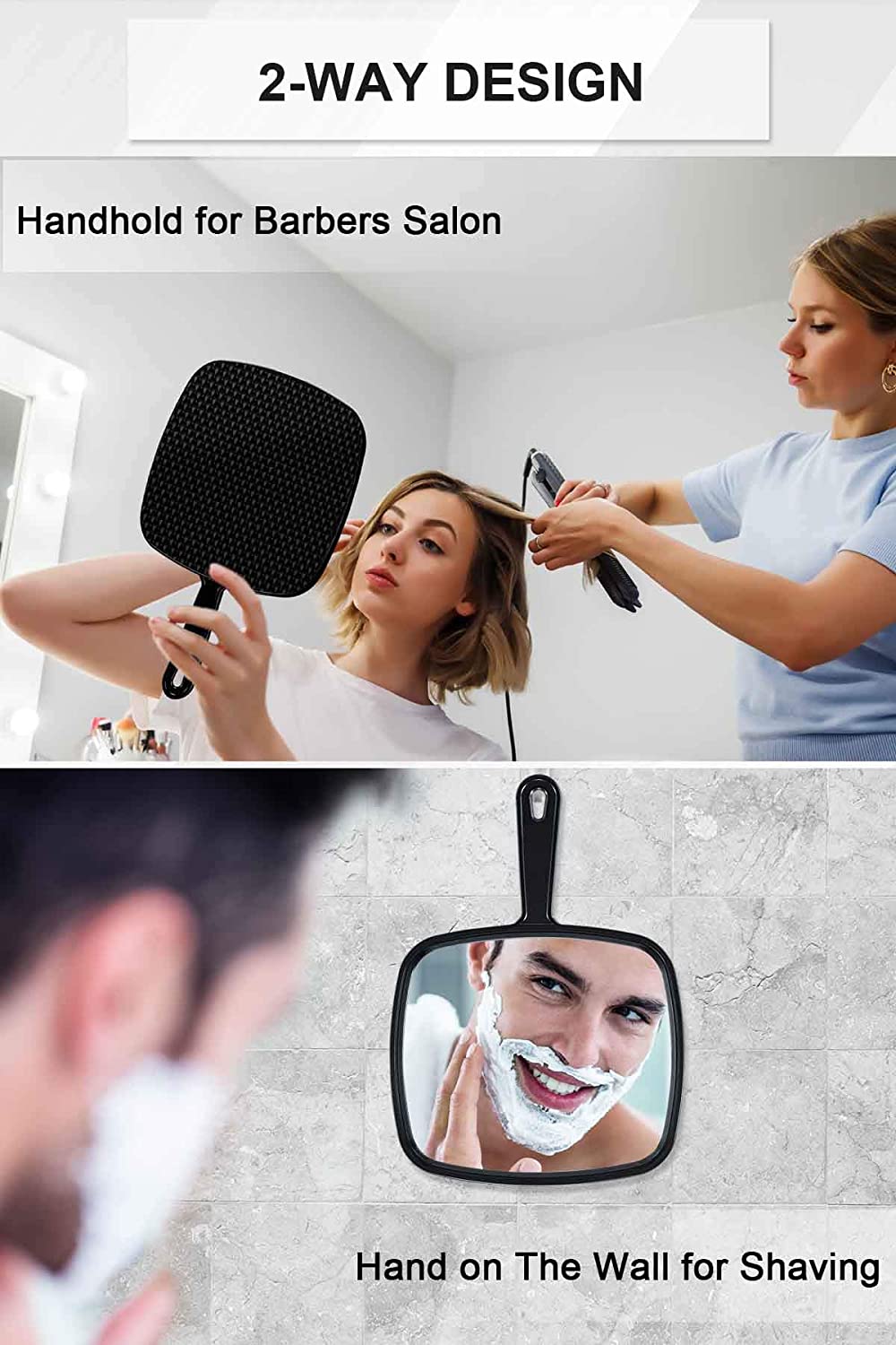 MIRRORNOVA Hand Mirror, Extra Large Barber Hairdressing Handheld Mirror with Handle for Salon, Square