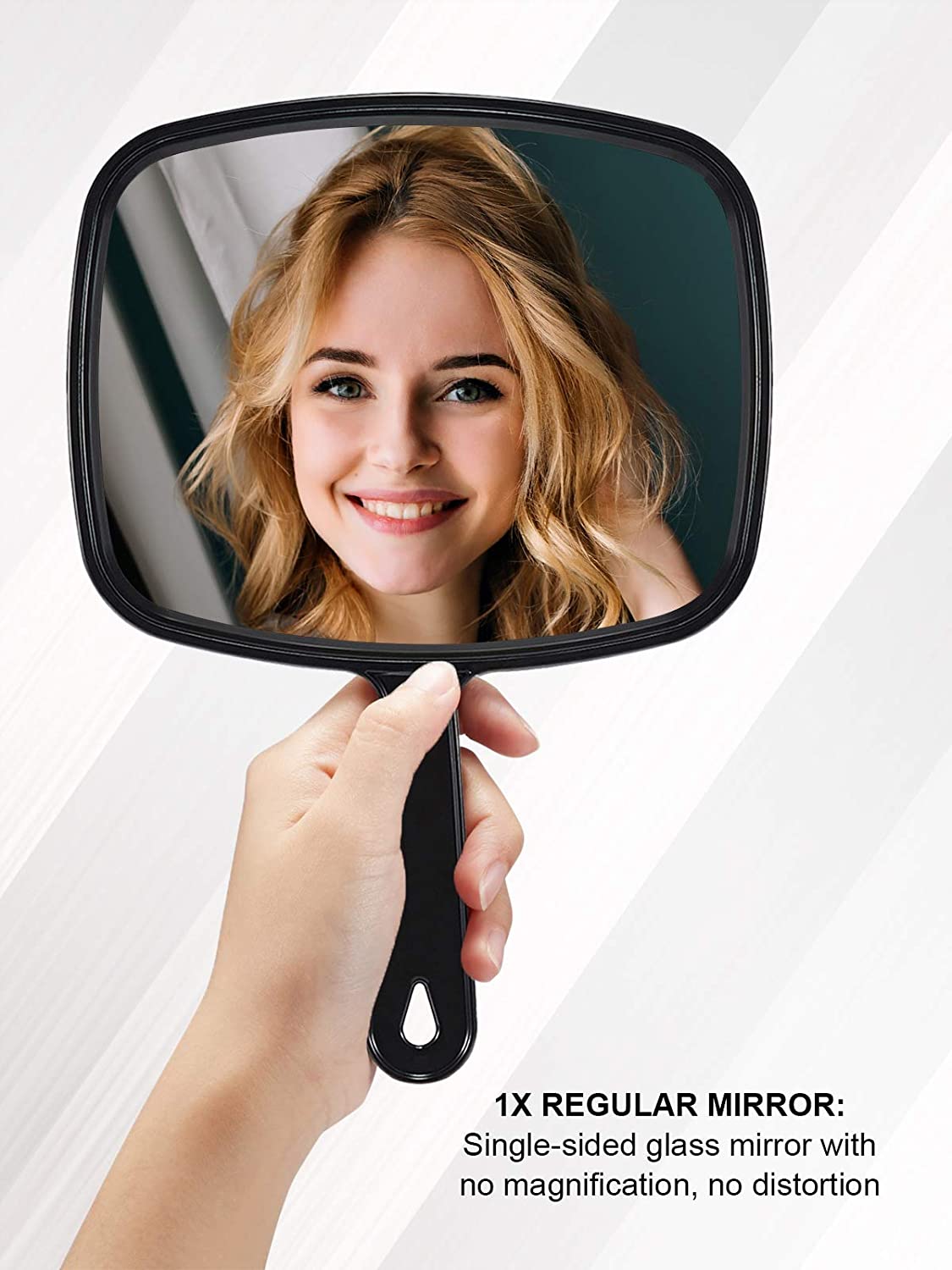 MIRRORNOVA Hand Mirror, Extra Large Barber Hairdressing Handheld Mirror with Handle for Salon, Pack of 3