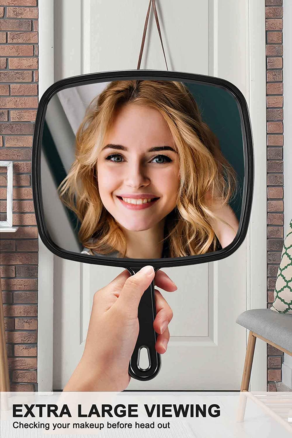 MIRRORNOVA Hand Mirror, Extra Large Barber Hairdressing Handheld Mirror with Handle for Salon, Square