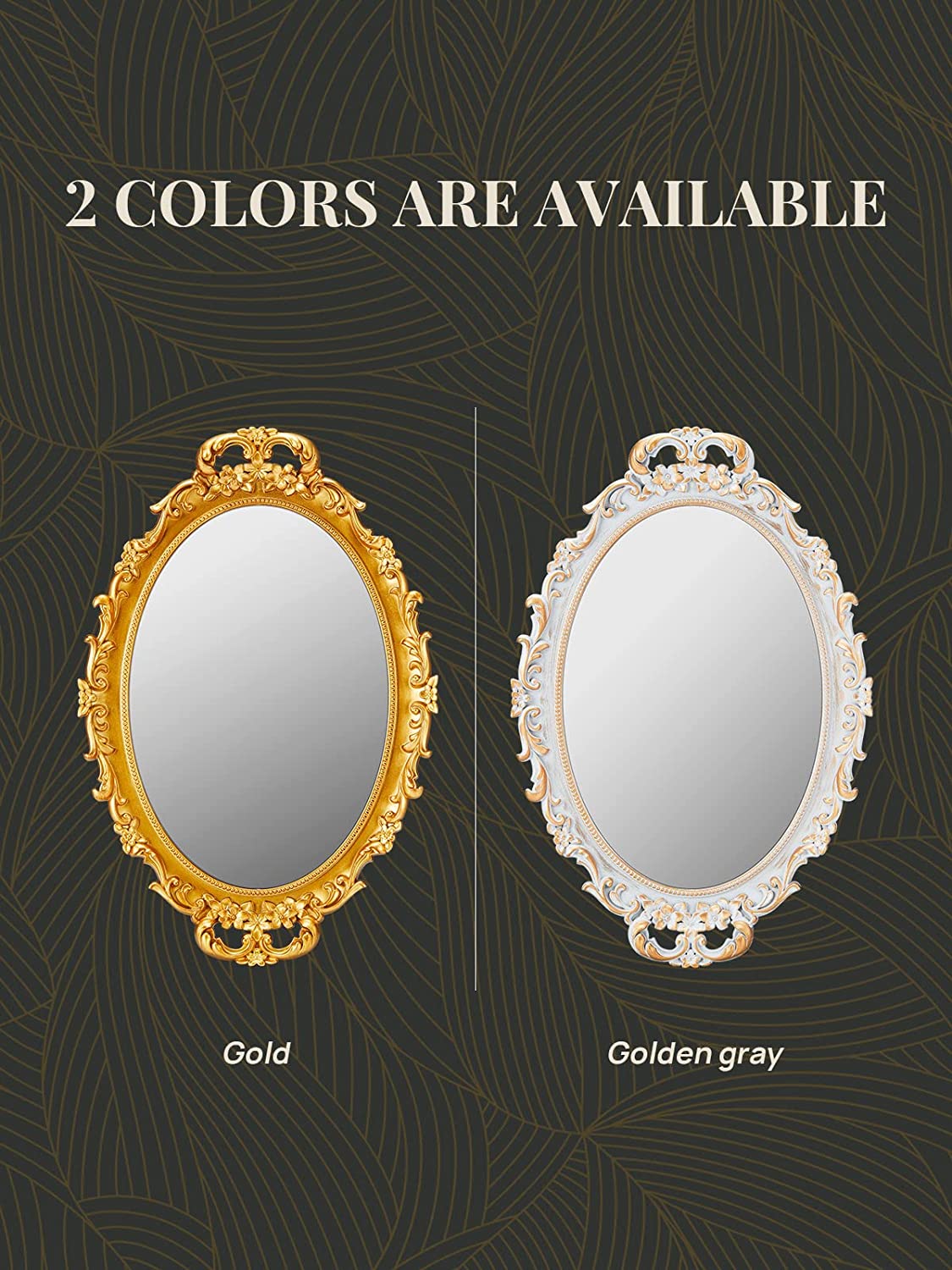 MIRRORNOVA Decorative Wall Mirror, Vintage Hanging Mirrors for Bedroom Living-Room Dresser Decor, Oval Antique Golden Gray 9.6" W x 14.3" L, Pack of 2