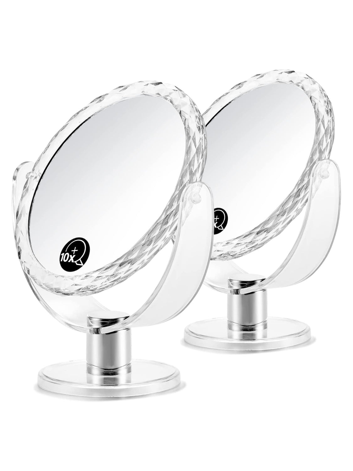 MIRRORNOVA Magnifying Makeup Mirror Double-Sided with 1x/10x Magnification, Desk Vanity Mirror, 360 ° Rotation, Translucent Acrylic, Pack of 2