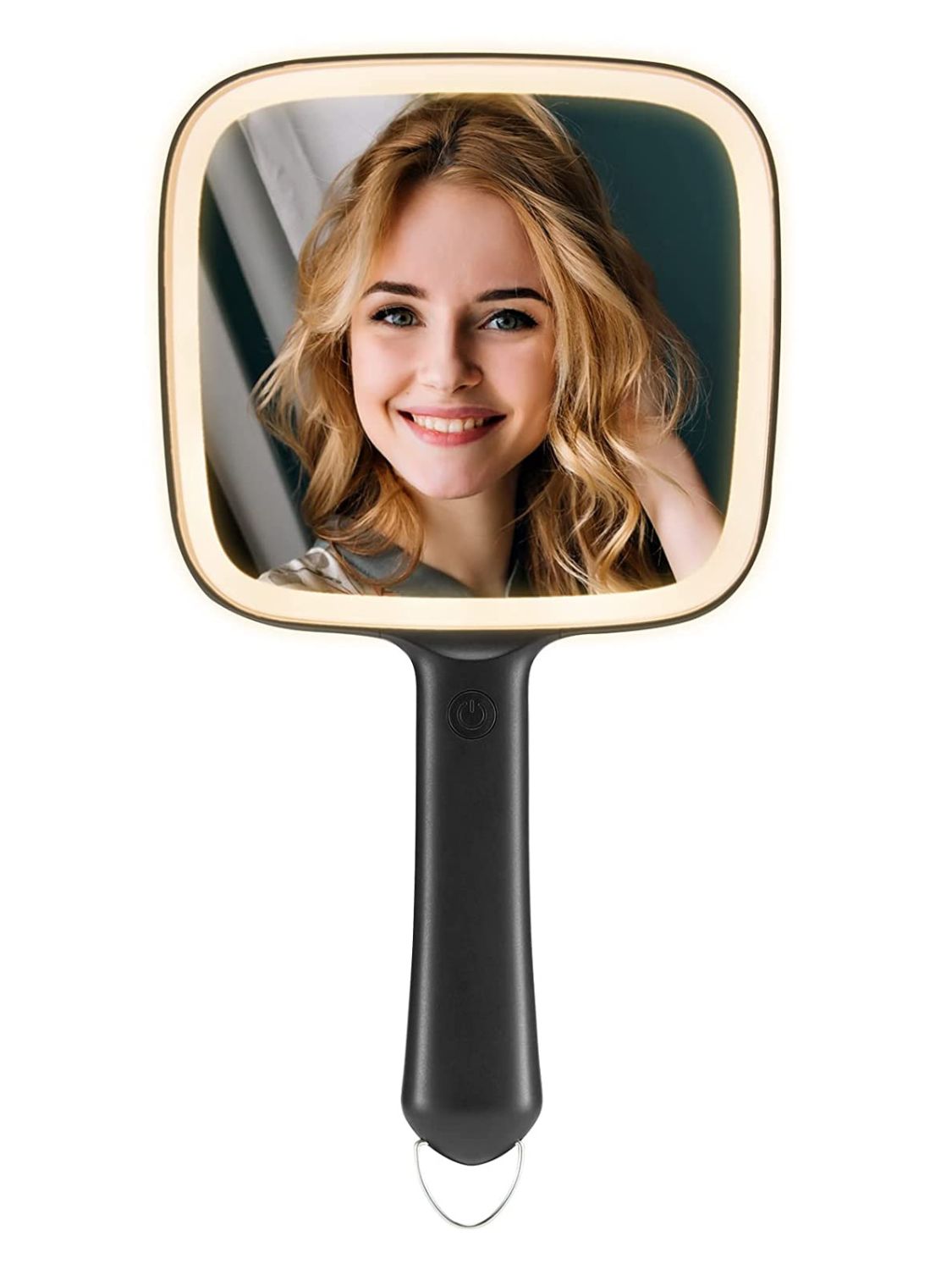 MIRRORNOVA Hand Mirror with Light, 3 Adjustable Lights Make-up Mirror with Handle, Square, Black, 6.2 x 11 x 0.5 inch