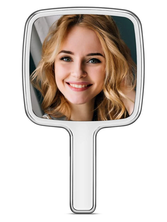 MIRRORNOVA Handheld Mirror, Water Ripples Hand Mirror with Handle for Make up, Square, Silver,Large