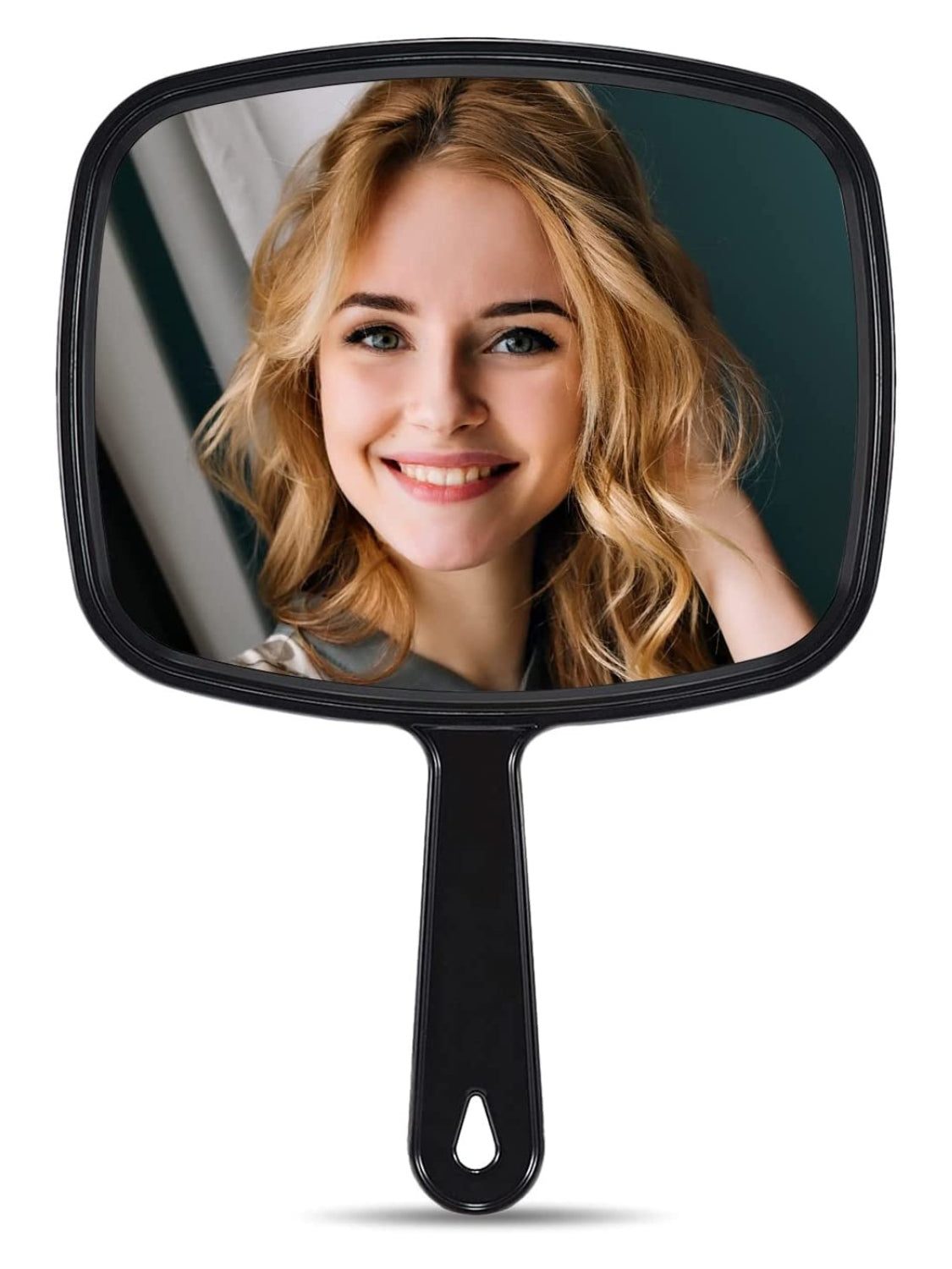 MIRRORNOVA Hand Mirror, Barber Hairdressing Handheld Mirror with Handle for Salon, Square, Black, Medium